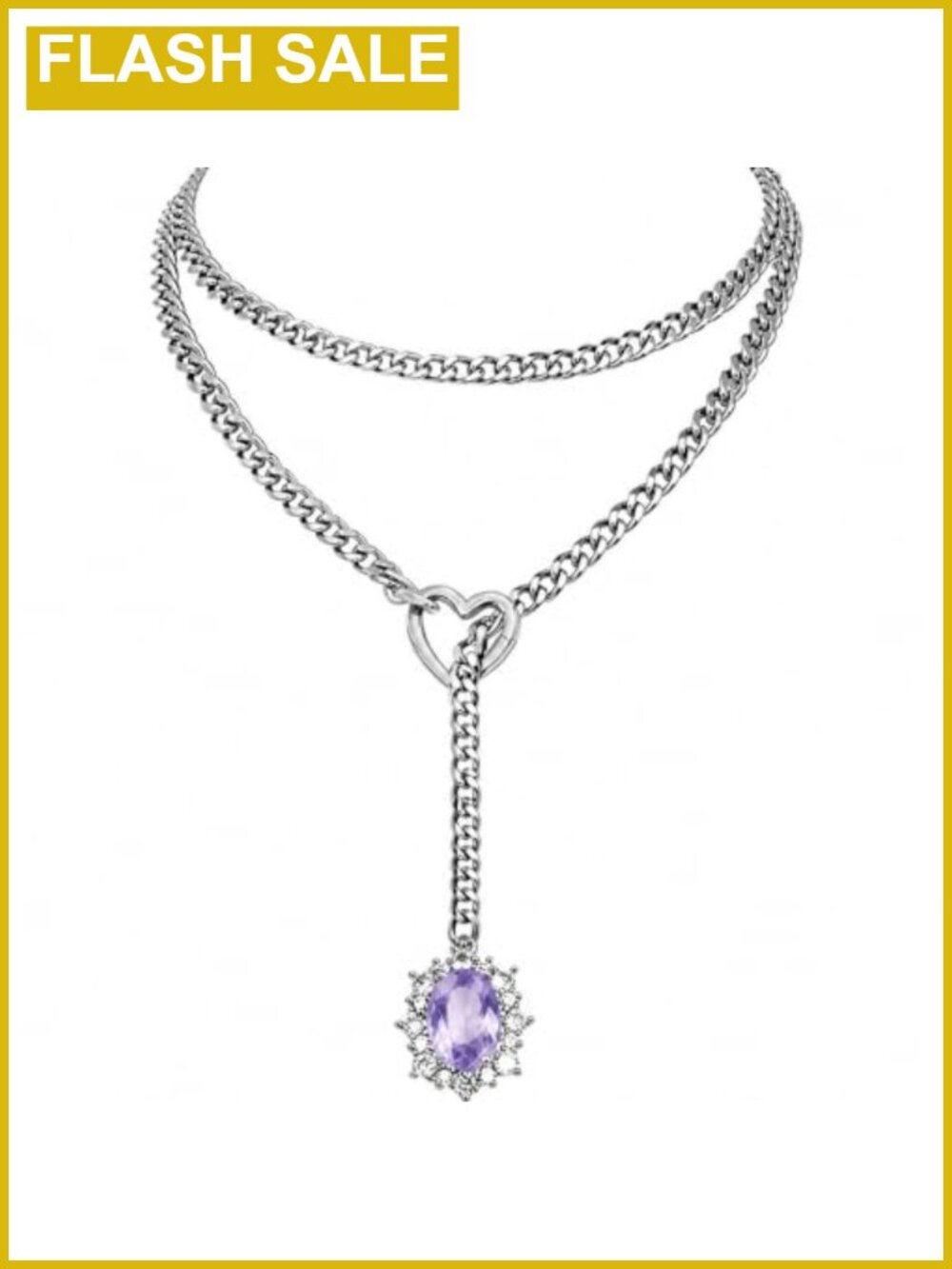 Heart O-Ring Slip Chain Y Necklace Natural Crystal Pendant Women Jewelry
